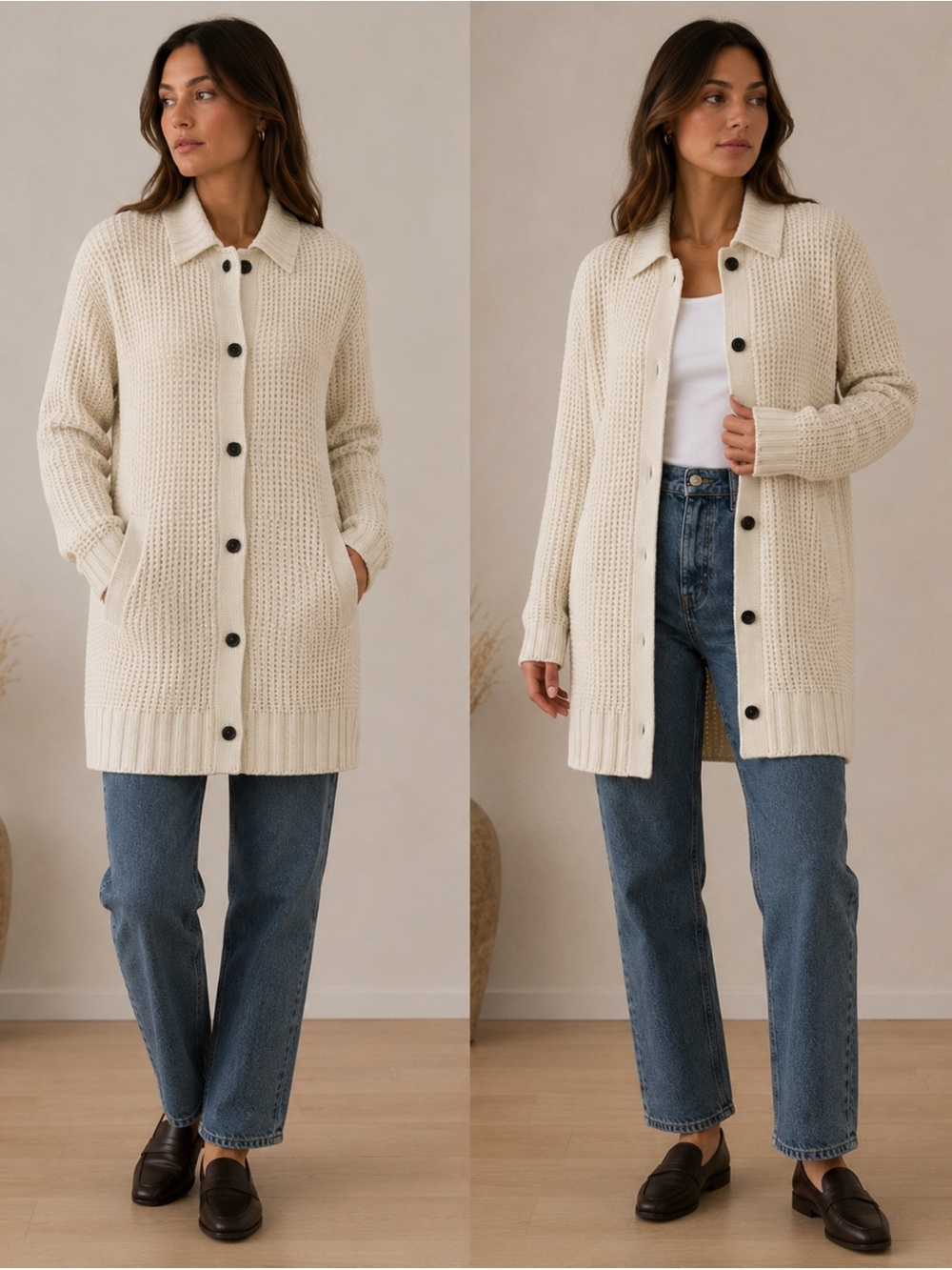 Banana Republic Stitch Waffle Longline Cardigan Small